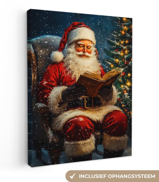 Canvas schilderij 30x40 cm - Wanddecoratie Kerstman - Kerst - Winter - Kerstboom - Muurdecoratie woonkamer - Slaapkamer decoratie - Kamer accessoires - Schilderijen op canvas - Kerstdecoratie voor binnen - Kerstversiering - Kerstmis versiering