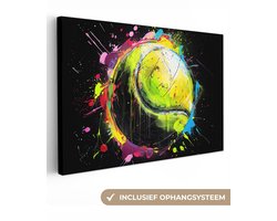 Canvas schilderij 140x90 cm - Wanddecoratie Graffiti - Sport - Tennis - Padel - Bal - Muurdecoratie woonkamer - Slaapkamer decoratie - Kamer accessoires - Schilderijen op canvas