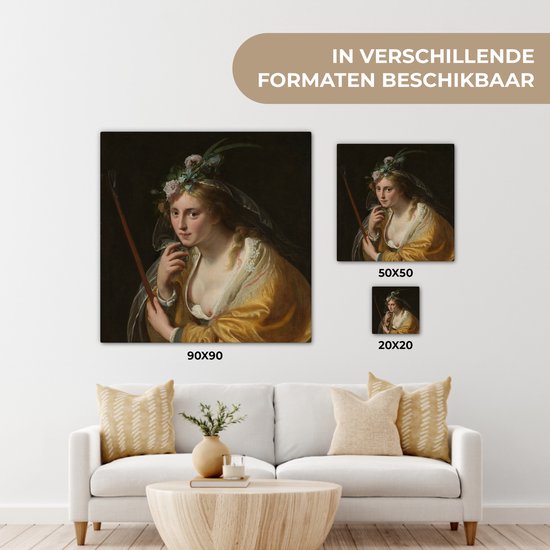 Peinture sur toile 20x20 cm - Décoration murale Une bergère - Tableau de Paulus Moreelse - Décoration murale salon - Décoration chambre - Accessoires de chambre - Peintures