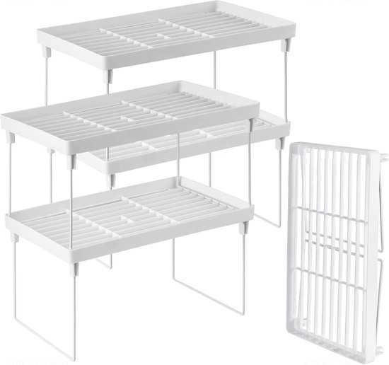 SONGMICS Kruidenrek, set van 4, keukenrek, keukenorganizer, uitbreidbare kruidenhouder, stapelbaar, met metalen frame, 19,5 x 29,7 x 15,8 cm, inktzwart-greige gevlekt KCS021X02