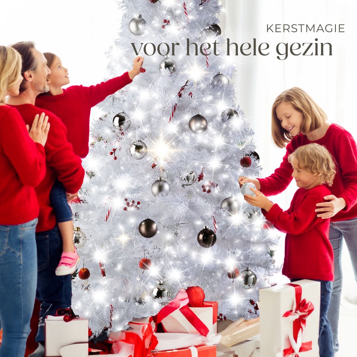 tectake® Kunstkerstboom - Levensecht met flexibele takken - Volumineus - Stabiel en eenvoudig te monteren - Kunstkerstboom als kerstversiering - 180cm - 533 takken - Wit – foto 8
