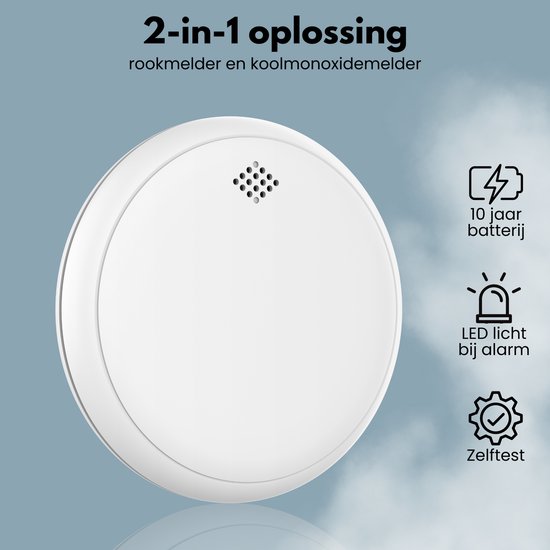 Aroha Safety Pro Combimelder - 10 jaar batterij - Rookmelder & Koolmonoxidemelder - Aroha Sleep Line - Slaapkamer vriendelijke CO melder & Brandmelder