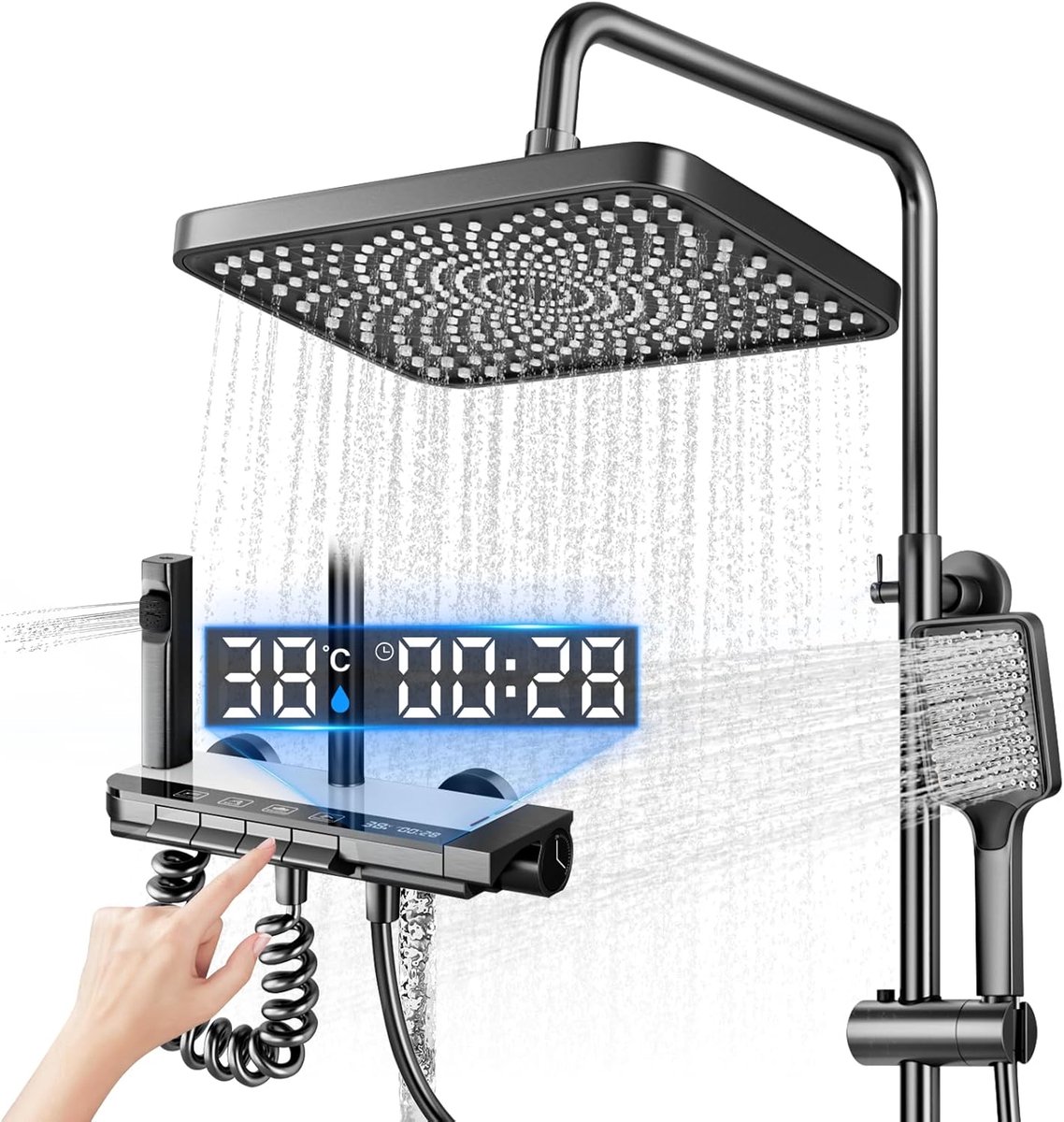 Douchesysteem met LED en Regendouche – Instelbare Douchezuil 69-103 cm met Sfeerlicht
