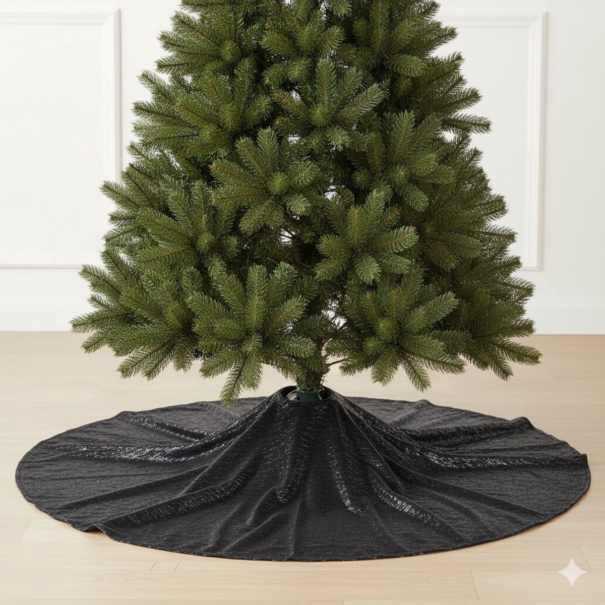 Anna Collection kerstboomrok - kerstboom onder kleed - antraciet - D120 cm - glans - rond - afdek rok