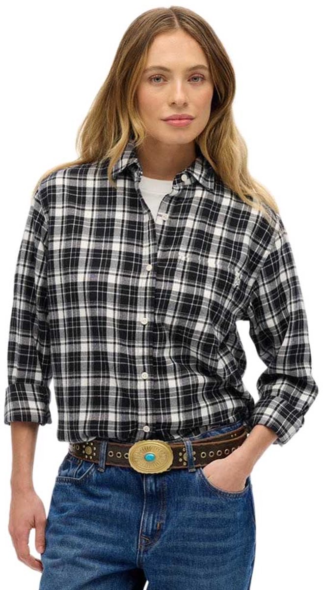 Superdry Geruit flanellen boyfriend overhemd Dames Shirts Zwart