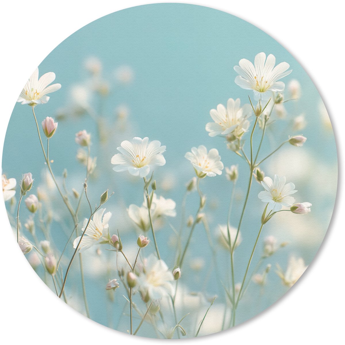Muismat rond 30x30 cm - Mousepad Stengels - Bloemen - Lucht - Wit - Ronde muismatten