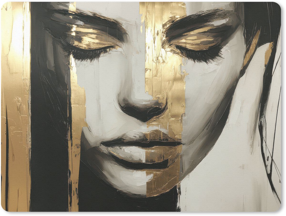 Muismat 23x19 cm - Mousepad Ogen - Gezicht - Goud - Strepen - Muismatten
