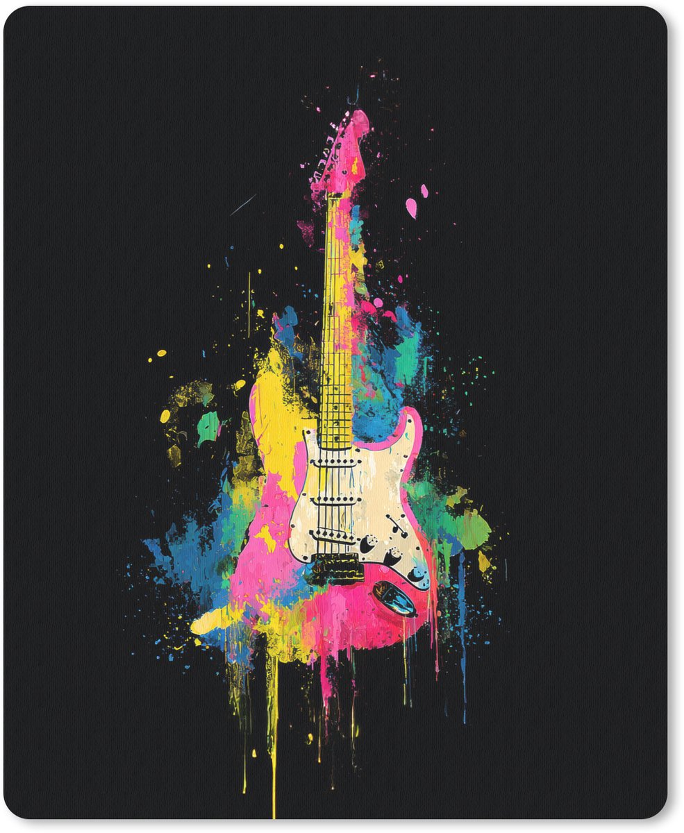 Muismat 19x23 cm - Mousepad Gitaar - Kleurrijk - Verf - Muismatten