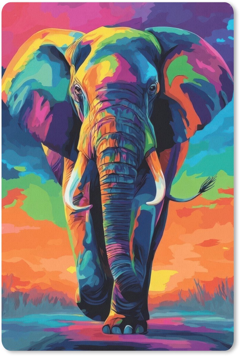 Muismat 18x27 cm - Mousepad Olifant - Kleurrijk - Lucht - Abstract - Muismatten