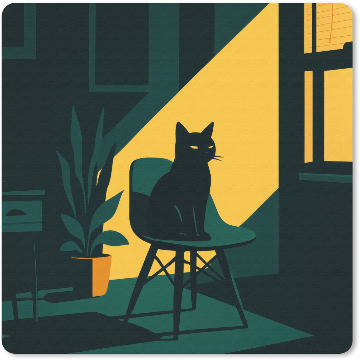 Muismat 20x20 cm - Mousepad Zwarte kat - Mysterieus - Gele instraal - Muismatten