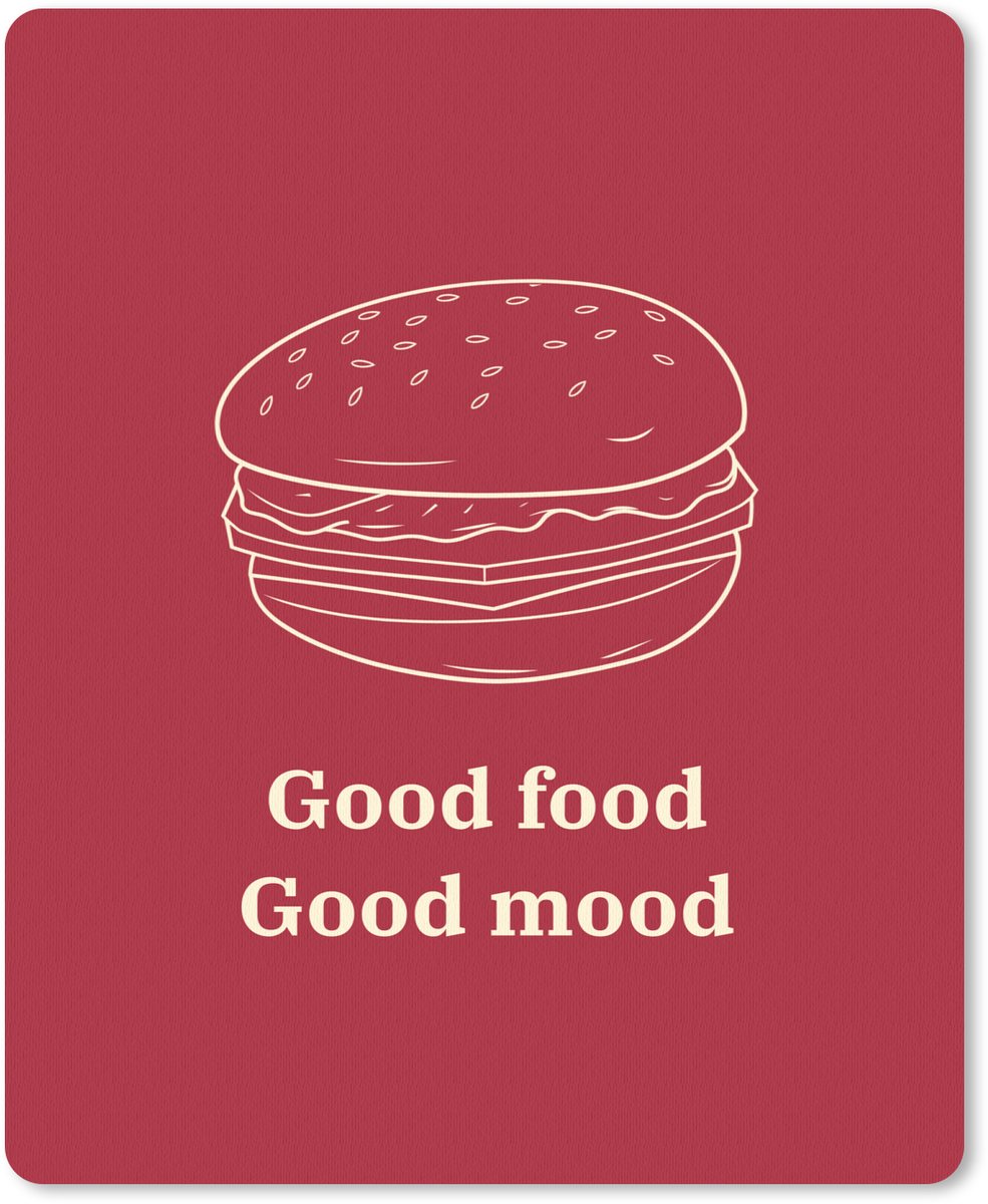 Muismat 19x23 cm - Mousepad Dieprood - Lijntekening - Tekst - Hamburger - Muismatten
