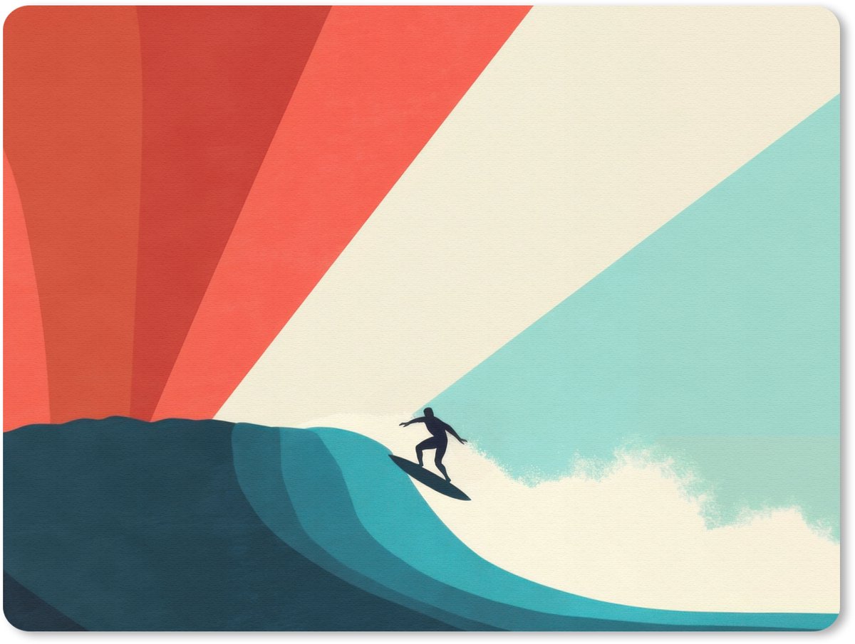 Muismat 23x19 cm - Mousepad Surfer - Abstract - Golven - Zonnestralen - Muismatten