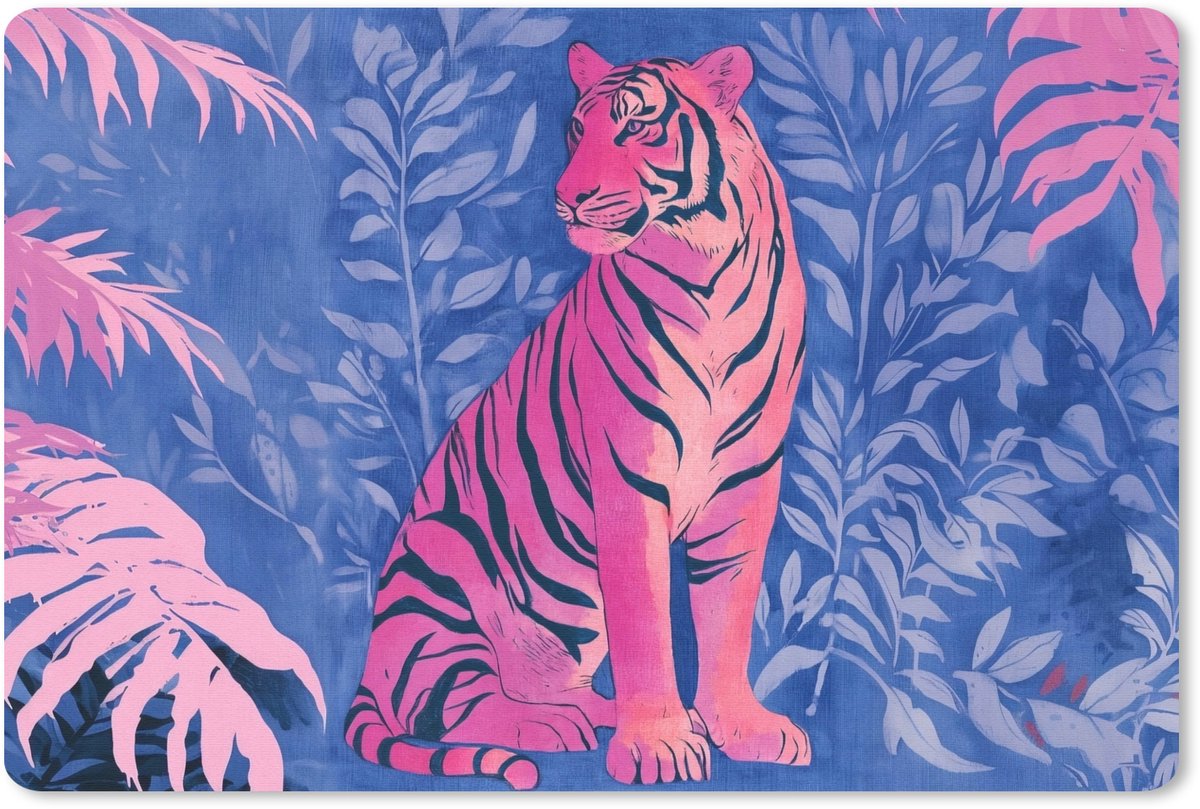 Muismat 27x18 cm - Mousepad Tijger - Roze - Bladeren - Jungle - Muismatten