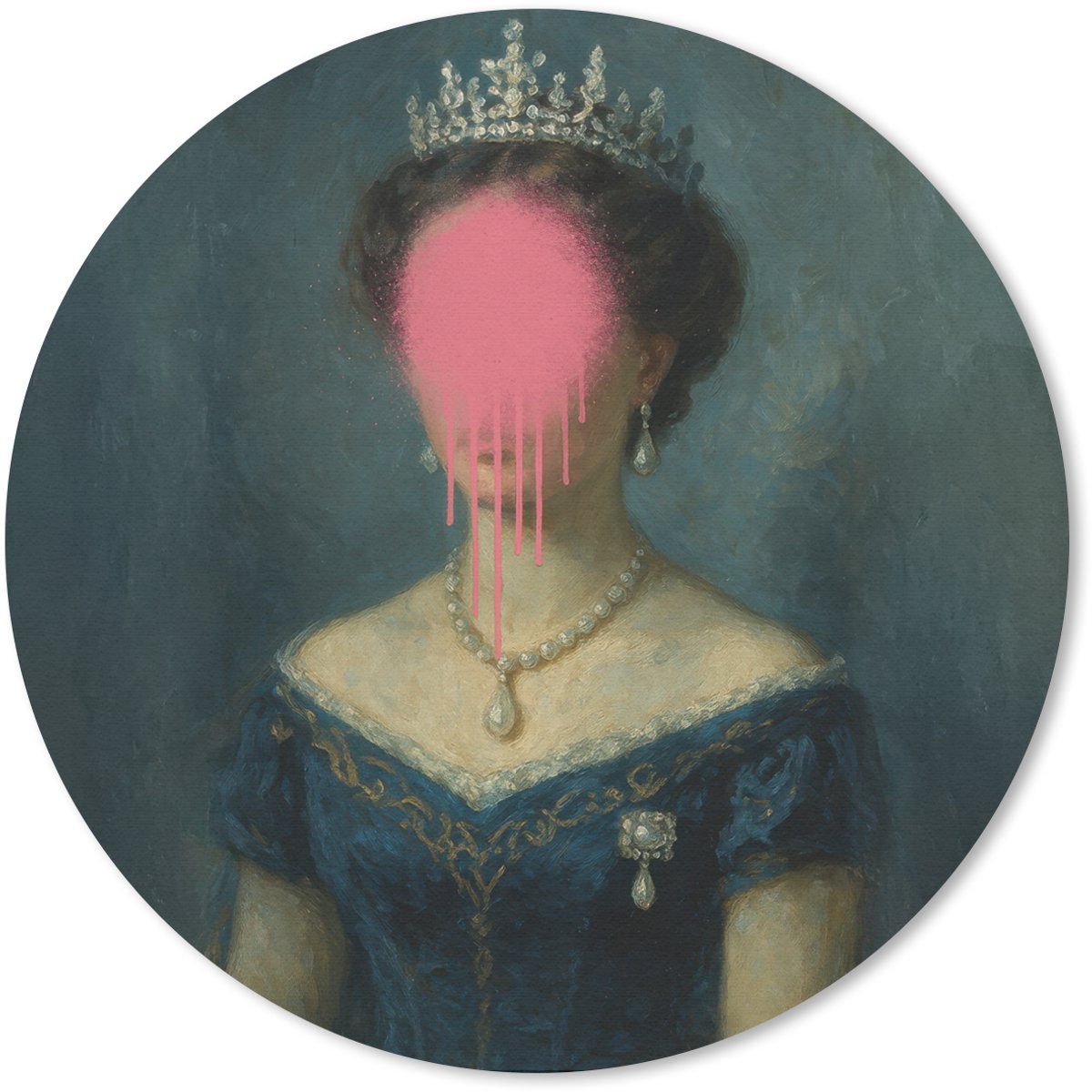 Muismat rond 20x20 cm - Mousepad Kroon - Roze druipend verf - Portret - Ronde muismatten