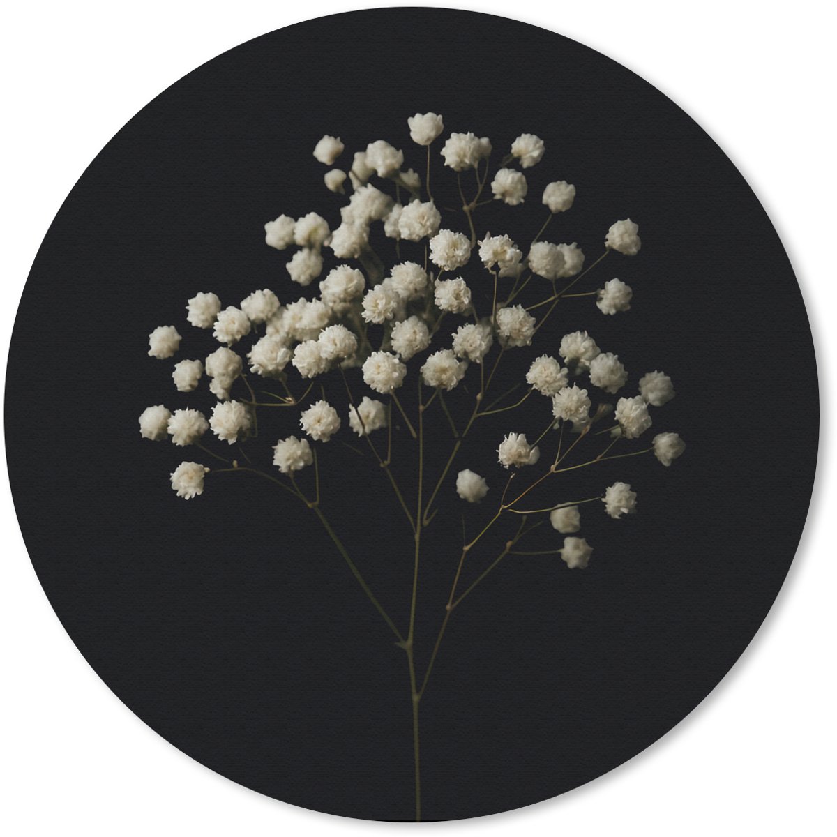 Muismat rond 40x40 cm - Mousepad Gipskruid - Bloemetjes - Wit - Minimalistisch - Ronde muismatten