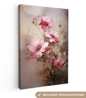 Canvas schilderij 40x60 cm - Wanddecoratie Bloemen - Roze - Kunst - Watercolor - Muurdecoratie woonkamer - Slaapkamer decoratie - Kamer accessoires - Schilderijen op canvas
