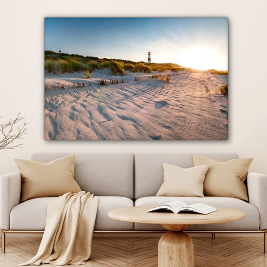 Tableau sur toile - Phare de plage et de mer 120x80 - Accessoires de décoration de chambre - Tableaux de plage salon - Décoration murale Dunes chambre - Décoration murale cuisine - Toile murale intérieur - Décoration maison - Accessoires de maison