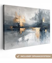 Canvas schilderij 120x80 cm - Wanddecoratie Abstract - Verf - Kunst - Goud - Muurdecoratie woonkamer - Kamer decoratie modern - Abstracte schilderijen