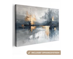 Canvas schilderij 120x80 cm - Wanddecoratie Abstract - Verf - Kunst - Goud - Muurdecoratie woonkamer - Kamer decoratie modern - Abstracte schilderijen