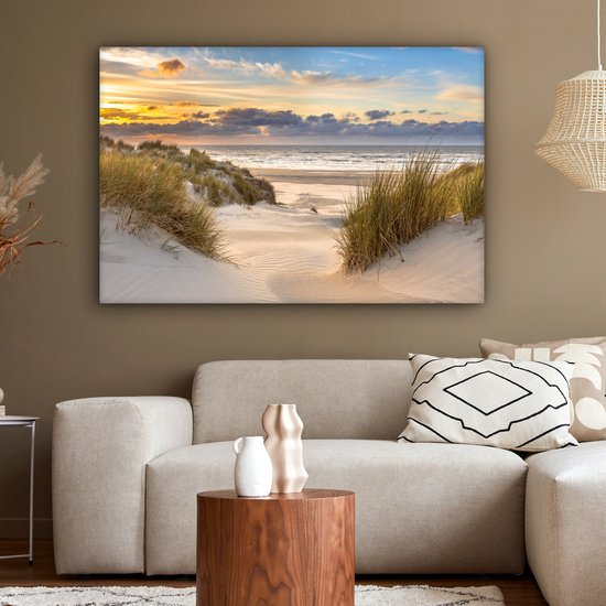 Tableau sur toile - Plage et mer 120x80 - Accessoires décoration chambre dunes - Tableaux plage salon - Décoration murale chambre - Décoration murale - Décoration murale cuisine - Toile murale intérieur - Décoration maison - Accessoires de maison
