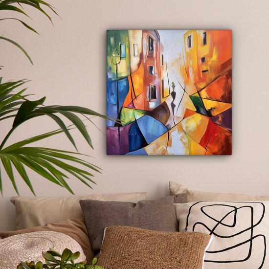 Canvas schilderij 50x50 cm - Wanddecoratie Abstract - Kunst - Schilderij - Kleuren - Muurdecoratie woonkamer - Slaapkamer decoratie - Kamer accessoires - Schilderijen op canvas