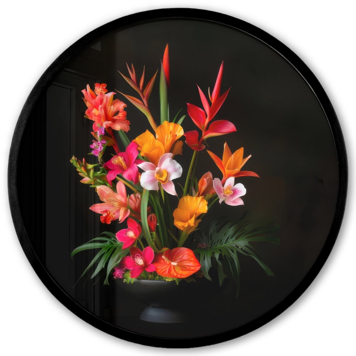 FrameYourWall Poster in lijst Rond - Fotolijst 40x40 cm - Posters - Boeket - Bloemen - Exotisch - Ronde posterlijst zwart - Decoratie - Wanddecoratie woonkamer - Muurdecoratie slaapkamer Boeket - Bloemen 2