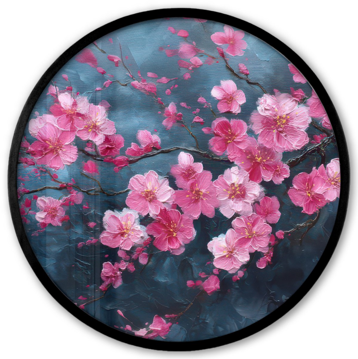 FrameYourWall Poster in lijst Rond - Fotolijst 40x40 cm - Posters - Bloem - Bloesems - Roze - Abstract - Ronde posterlijst zwart - Decoratie - Wanddecoratie woonkamer - Muurdecoratie slaapkamer Bloemen