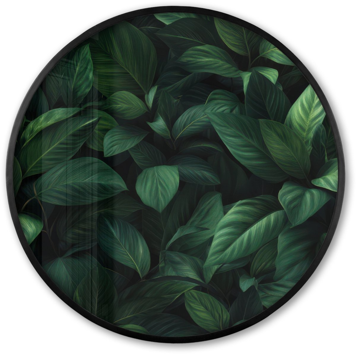FrameYourWall Poster in lijst Rond - Fotolijst 80x80 cm - Posters - Bladeren - Ovaal - Groen - Nerven - Ronde posterlijst zwart - Decoratie - Wanddecoratie woonkamer - Muurdecoratie slaapkamer Bladeren - Nerven