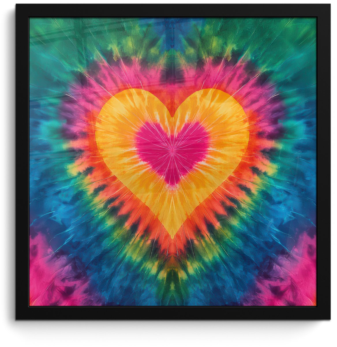 FrameYourWall Poster in lijst - Fotolijst 40x40 cm - Posters - Hart - Tie Dye - Kleurrijk - Posterlijst zwart - Decoratie - Wanddecoratie woonkamer - Muurdecoratie slaapkamer Multicolor