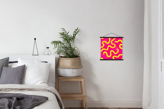 Porte-affiche avec affiche 40x40 cm - Affiche scolaire - Ligne - Jaune - Abstrait - Affiche textile - Lattes noires