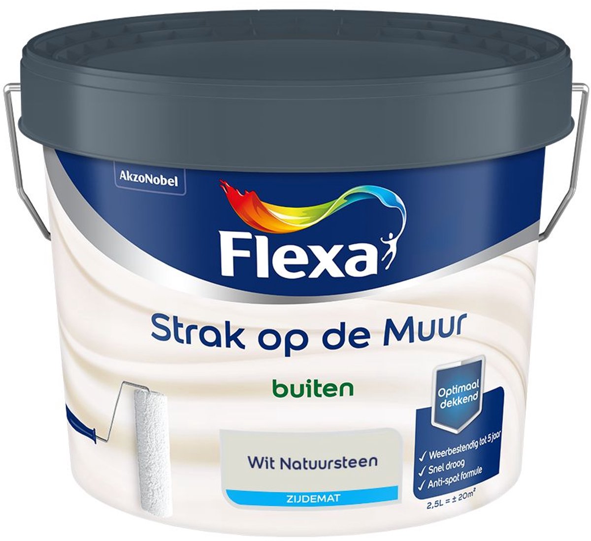 Flexa - Strak op de Muur Buiten Muurverf Zijdemat - Wit Natuursteen - Mengverf - 2.5 L