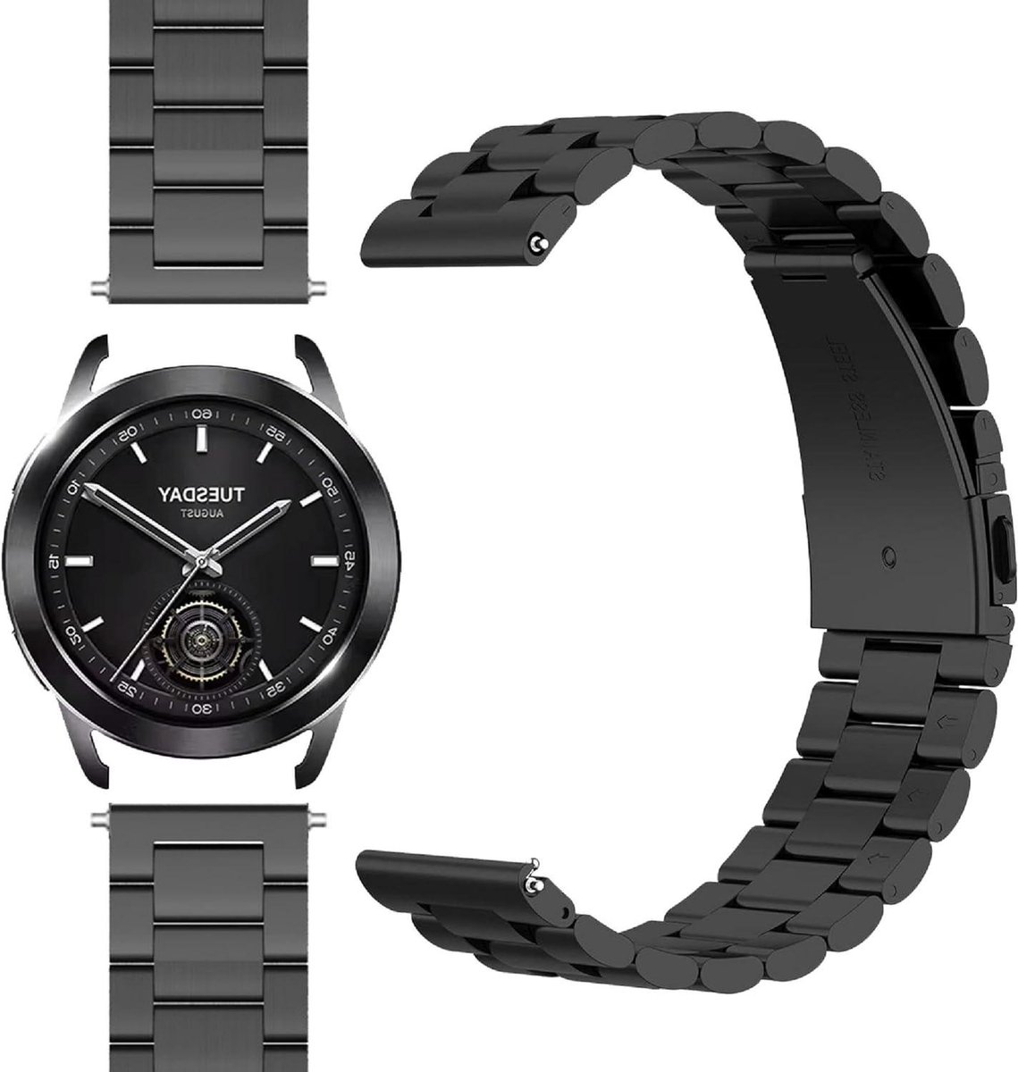 Armband voor Xiaomi Watch S3-S4 - Roestvrijstalen band | Zwart | [Slijtvast] | Horlogeband met schakels | Verstelbaar | Elegant design