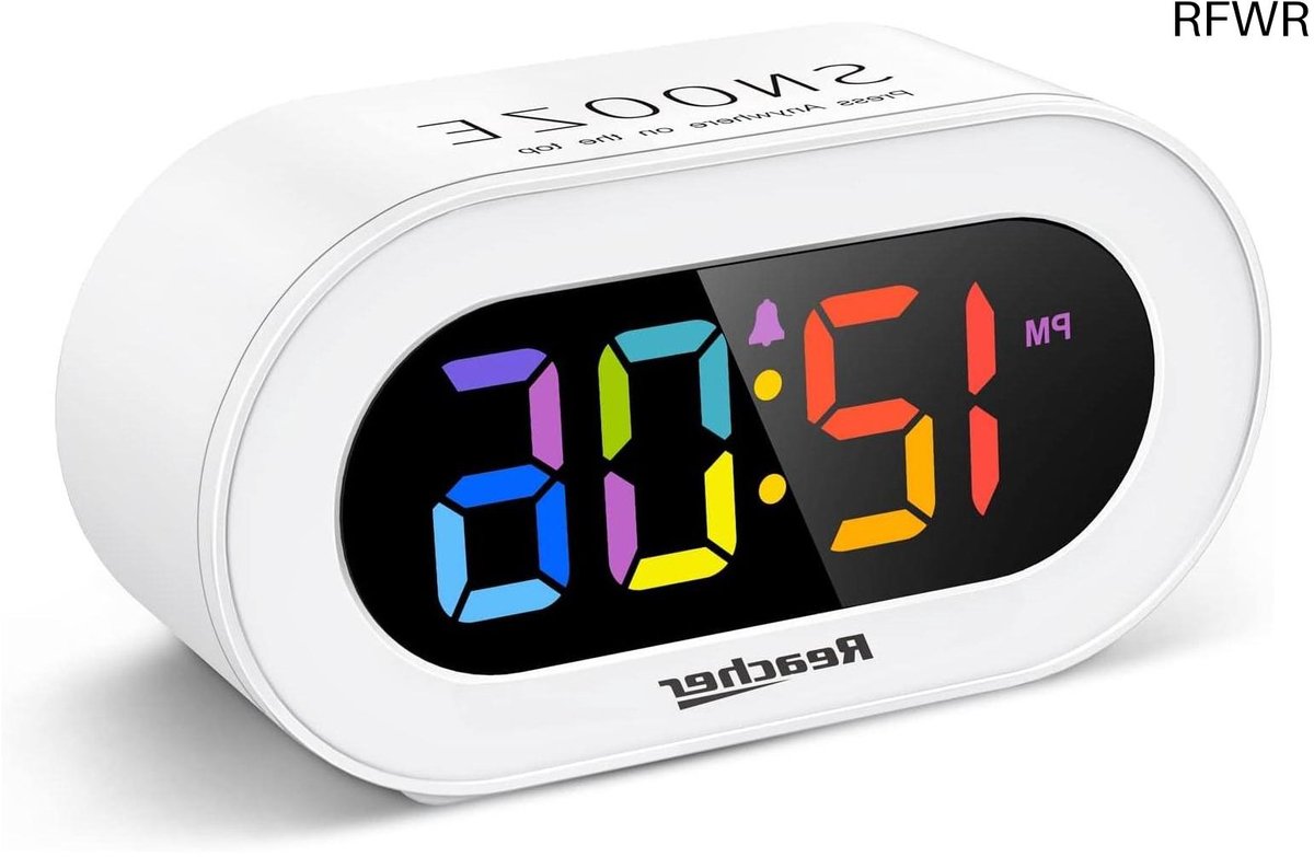 RFWR® Kleine kleurrijke digitale led-wekker met sluimerfunctie en helderheidsdimmer