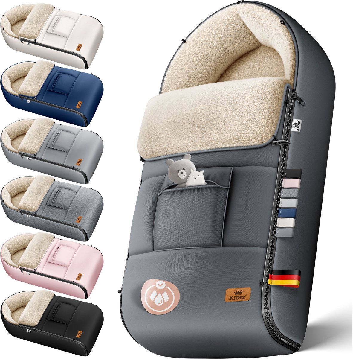 KIDIZ® Voetenzak voor Autostoeltje en Buggy met Ritssluiting - Baby Slaapzak Deken voor Maxi-Cosi & Wandelwagen / Kinderwagen - Antraciet