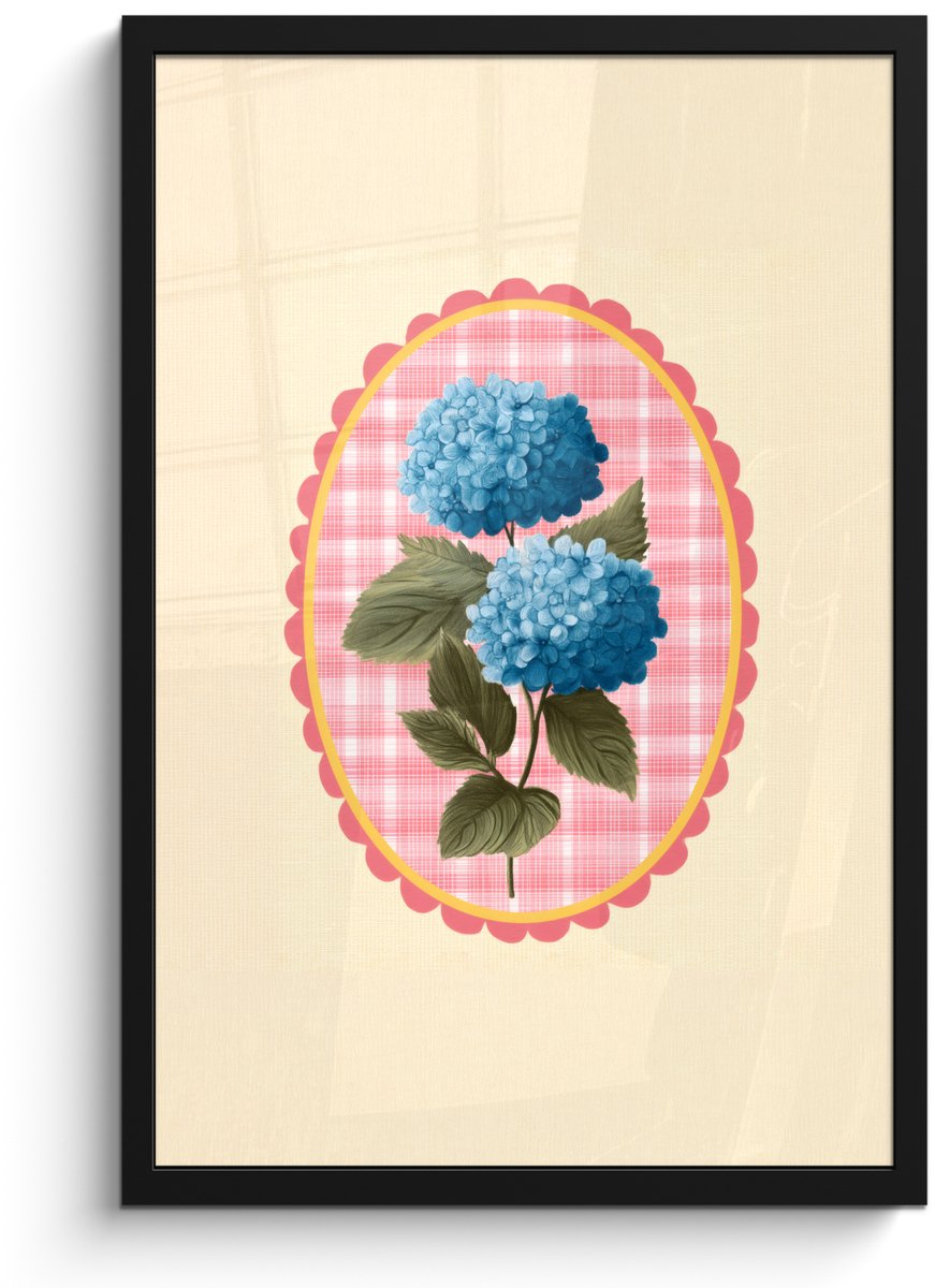 FrameYourWall Poster in lijst - Fotolijst 40x60 cm - Posters - Bloemen - Blauw - Lijst - Bladeren - Posterlijst zwart - Decoratie - Wanddecoratie woonkamer - Muurdecoratie slaapkamer Bloemen - Lijst