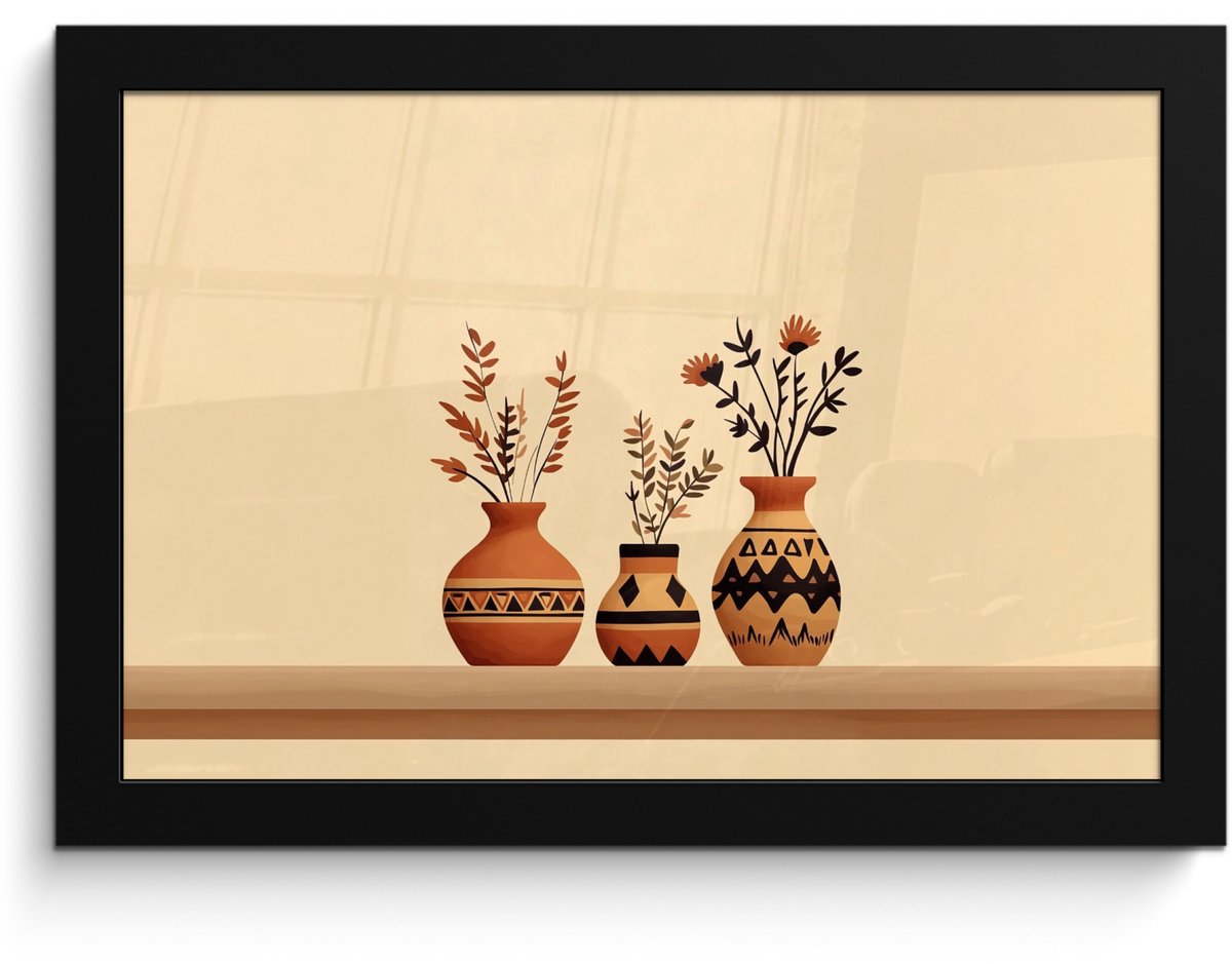 FrameYourWall Poster in lijst - Fotolijst 30x20 cm - Posters - Vazen - Bloemen - Bladeren - Minimalistisch - Posterlijst zwart - Decoratie - Wanddecoratie woonkamer - Muurdecoratie slaapkamer