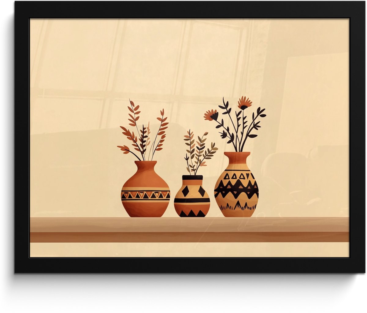 FrameYourWall Poster in lijst - Fotolijst 40x30 cm - Posters - Vazen - Bloemen - Bladeren - Minimalistisch - Posterlijst zwart - Decoratie - Wanddecoratie woonkamer - Muurdecoratie slaapkamer
