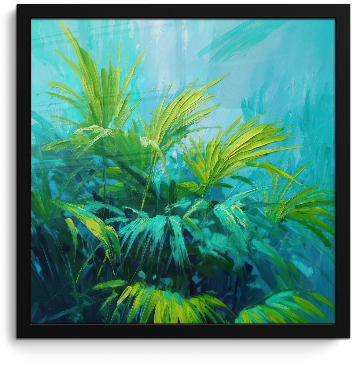 FrameYourWall Poster in lijst - Fotolijst 40x40 cm - Posters - Bladeren - Groen - Schilderij - Abstract - Posterlijst zwart - Decoratie - Wanddecoratie woonkamer - Muurdecoratie slaapkamer