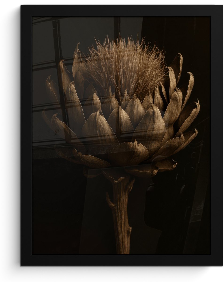 FrameYourWall Poster in lijst - Fotolijst 30x40 cm - Posters - Donkerbruin - Bloem - Textuur - Artisjok - Posterlijst zwart - Decoratie - Wanddecoratie woonkamer - Muurdecoratie slaapkamer Bloem - Artisjok