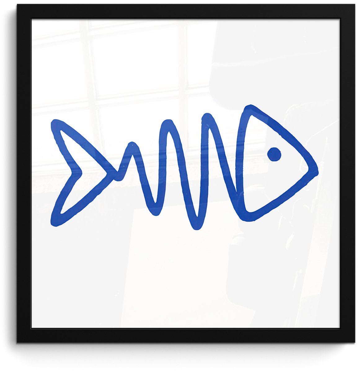 FrameYourWall Poster in lijst - Fotolijst 40x40 cm - Posters - Vis - Minimalistisch - Blauw - Lijn - Posterlijst zwart - Decoratie - Wanddecoratie woonkamer - Muurdecoratie slaapkamer Vis - Lijnen