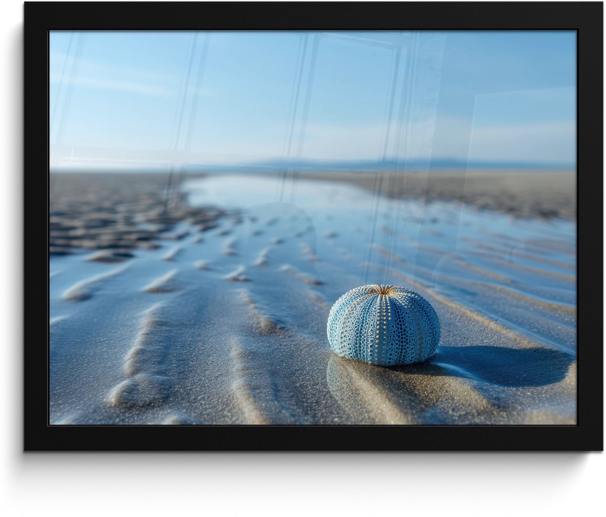FrameYourWall Poster in lijst - Fotolijst 40x30 cm - Posters - Strand - Schild - Water - Blauw - Posterlijst zwart - Decoratie - Wanddecoratie woonkamer - Muurdecoratie slaapkamer Strand - Water