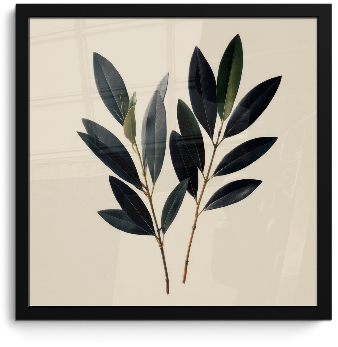 FrameYourWall Poster in lijst - Fotolijst 40x40 cm - Posters - Ovaalvormige bladeren - Diep groen - Symmetrisch - Posterlijst zwart - Decoratie - Wanddecoratie woonkamer - Muurdecoratie slaapkamer