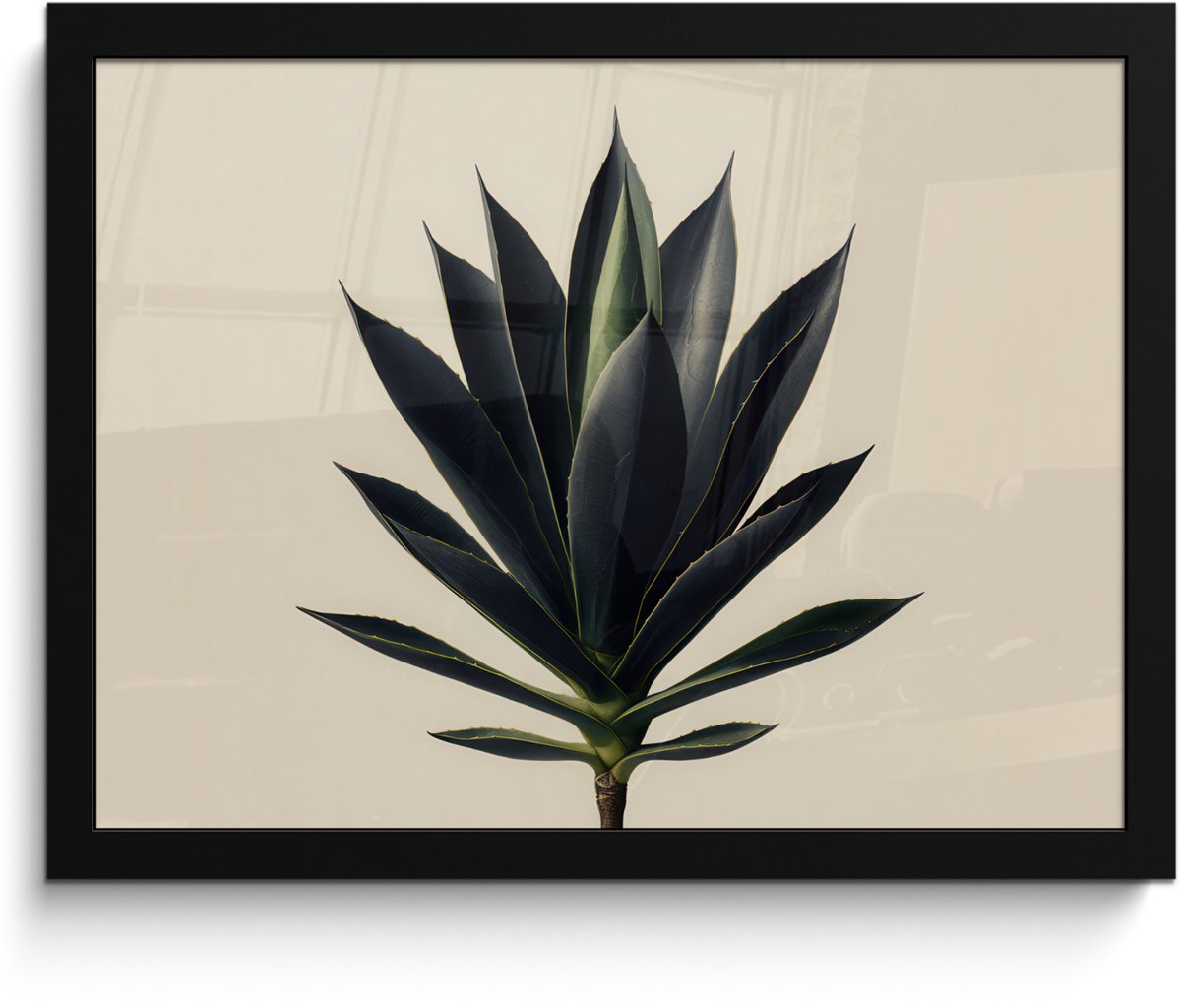 FrameYourWall Poster in lijst - Fotolijst 40x30 cm - Posters - Agaveplant - Symmetrisch - Groen - Posterlijst zwart - Decoratie - Wanddecoratie woonkamer - Muurdecoratie slaapkamer