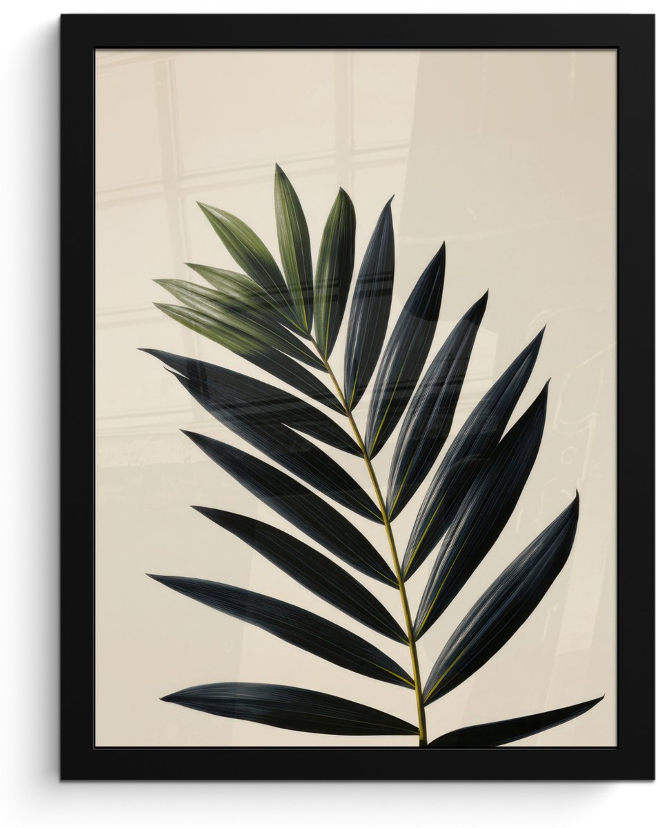 FrameYourWall Poster in lijst - Fotolijst 30x40 cm - Posters - Palmblad - Donkere bladen - Subtiel - Posterlijst zwart - Decoratie - Wanddecoratie woonkamer - Muurdecoratie slaapkamer Palmblad - Subtiel