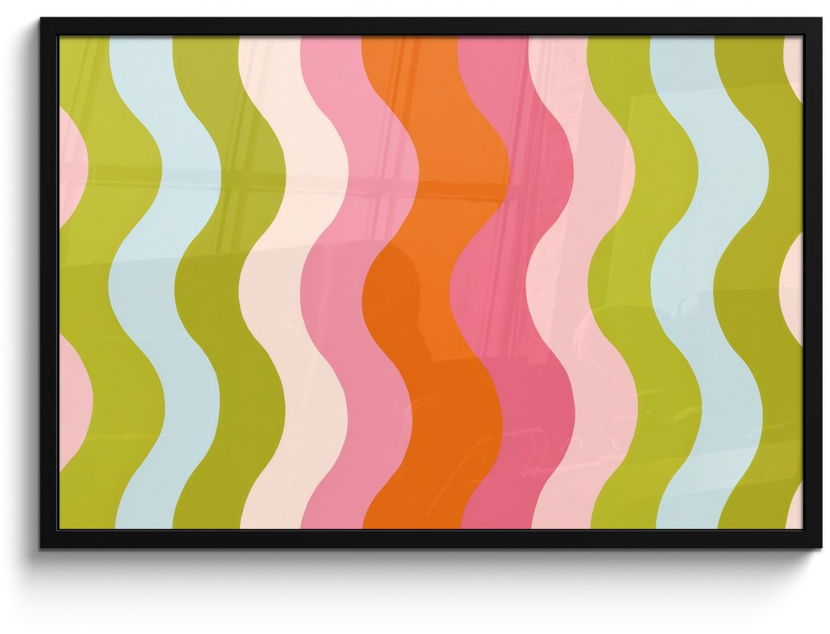 FrameYourWall Poster in lijst - Fotolijst 90x60 cm - Posters - Banen - Golven - Kleurrijk - Verticaal - Posterlijst zwart - Decoratie - Wanddecoratie woonkamer - Muurdecoratie slaapkamer