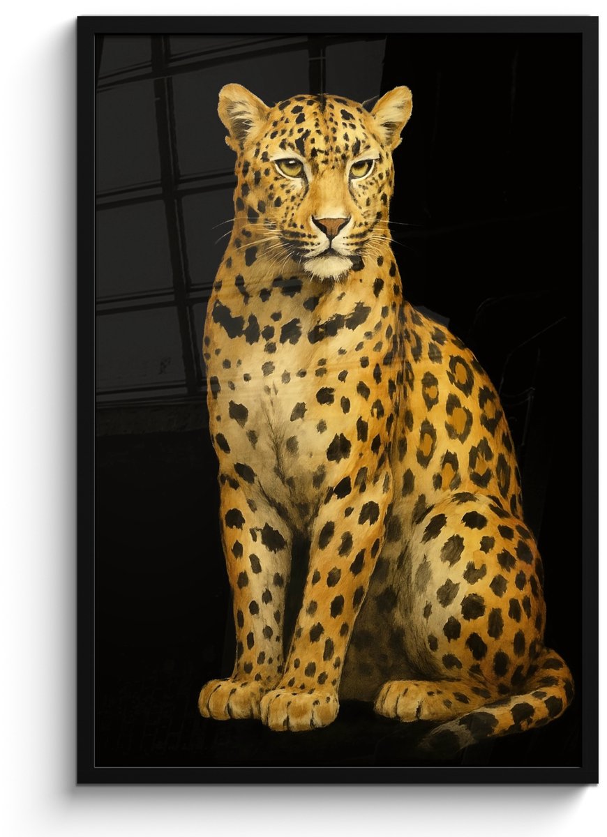 FrameYourWall Poster in lijst - Fotolijst 60x90 cm - Posters - Panter - Realistisch - Bruin - Posterlijst zwart - Decoratie - Wanddecoratie woonkamer - Muurdecoratie slaapkamer