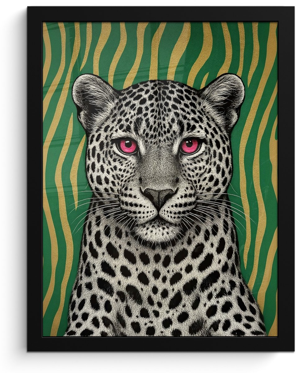FrameYourWall Poster in lijst - Fotolijst 30x40 cm - Posters - Panter - Zebrapatroon - Groen - Posterlijst zwart - Decoratie - Wanddecoratie woonkamer - Muurdecoratie slaapkamer