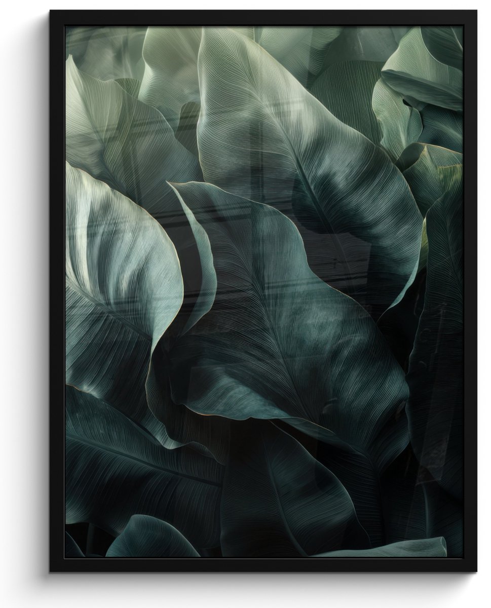 FrameYourWall Poster in lijst - Fotolijst 60x80 cm - Posters - Groen - Bladeren - Glad - Nerven - Posterlijst zwart - Decoratie - Wanddecoratie woonkamer - Muurdecoratie slaapkamer Nerven - Bladeren