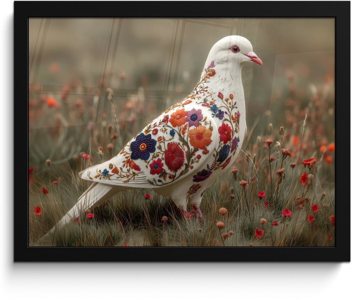 FrameYourWall Poster in lijst - Fotolijst 40x30 cm - Posters - Duif - Bloemen - Natuur - Posterlijst zwart - Decoratie - Wanddecoratie woonkamer - Muurdecoratie slaapkamer