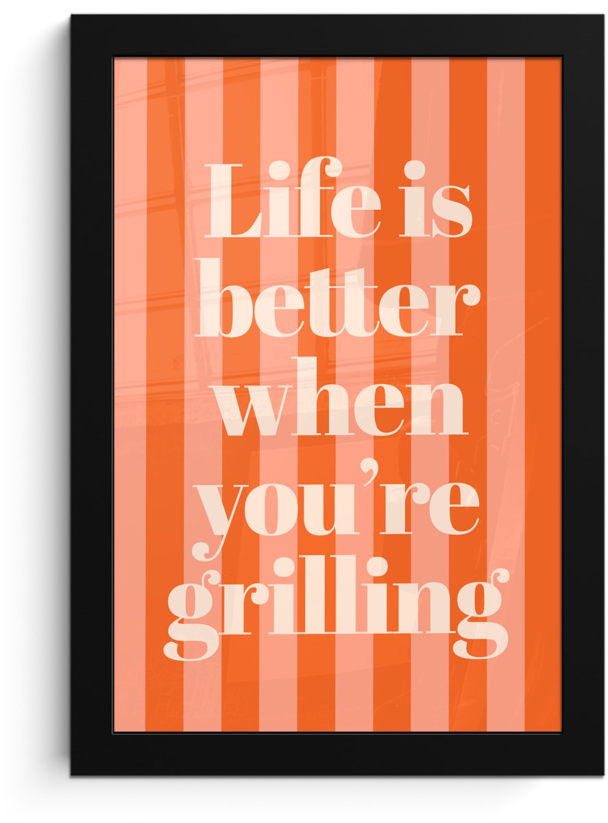 FrameYourWall Poster in lijst - Fotolijst 20x30 cm - Posters - Tekst - Gestreept - Oranje - Zomer - Posterlijst zwart - Decoratie - Wanddecoratie woonkamer - Muurdecoratie slaapkamer Tekst - Strepen